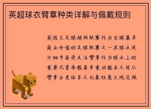 英超球衣臂章种类详解与佩戴规则